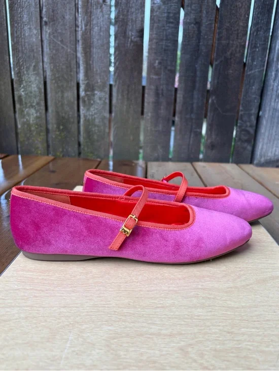Birdies Hummingbird Velvet Mary Jane Flats In Hot Pink & Orange Sz 8.5 - Picture 3 of 12